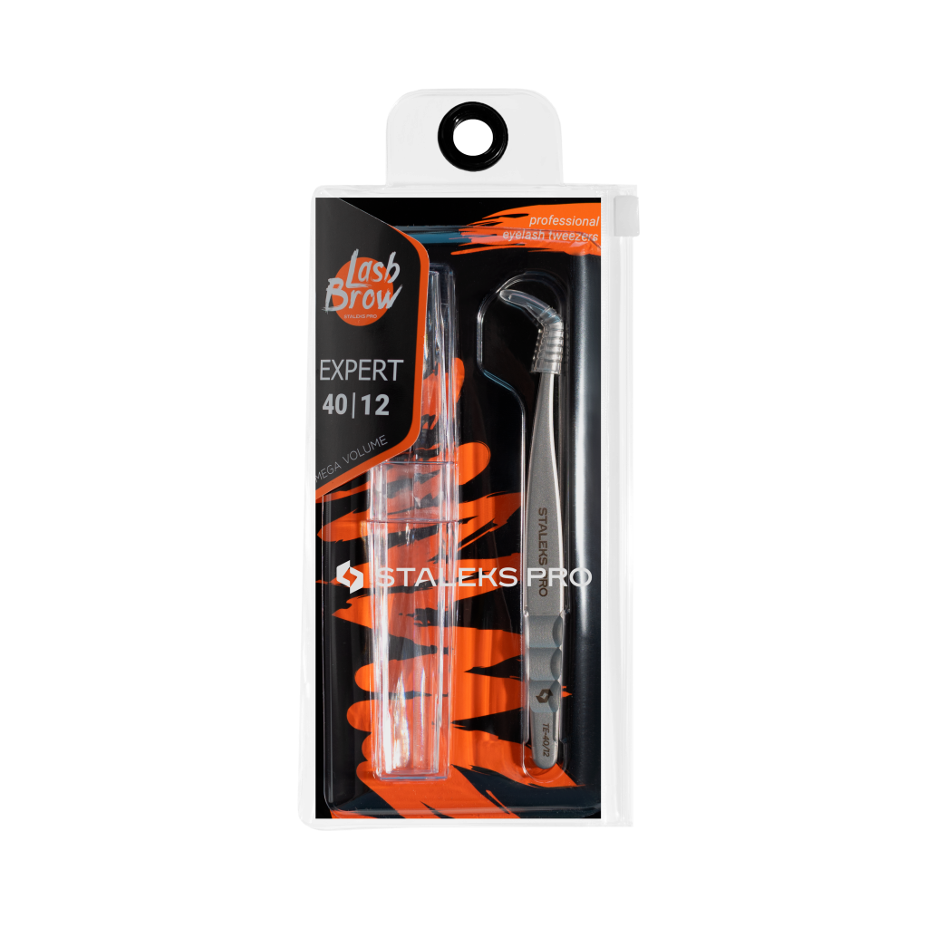 Professional eyelash tweezers EXPERT 40 TYPE 12 (curved tweezers for volume extension, 65')