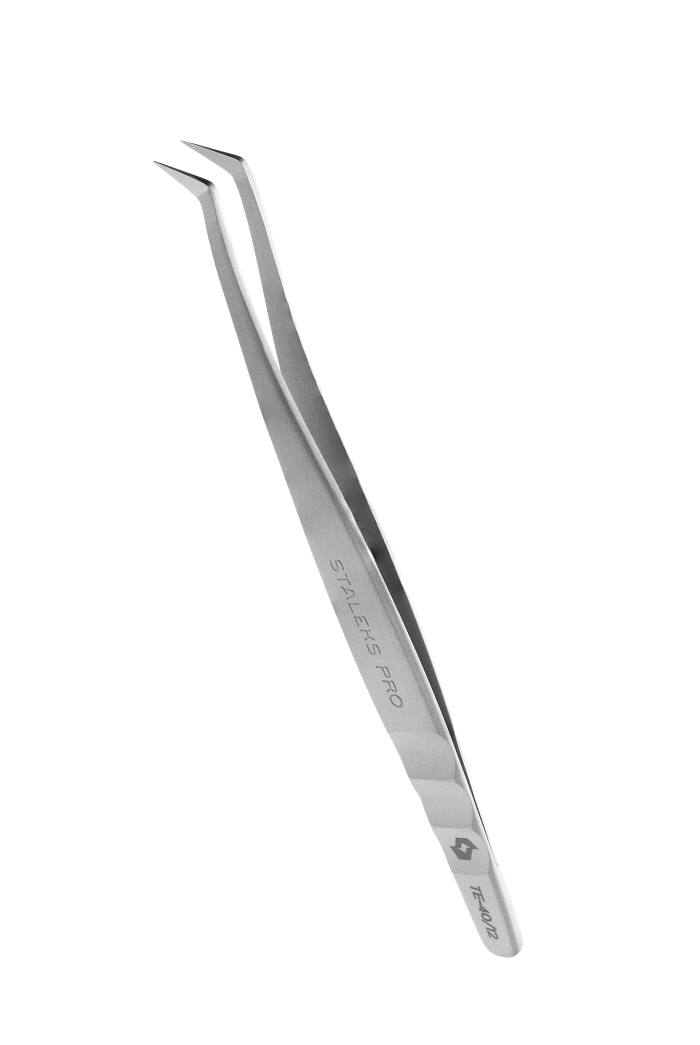 Professional eyelash tweezers EXPERT 40 TYPE 12 (curved tweezers for volume extension, 65')